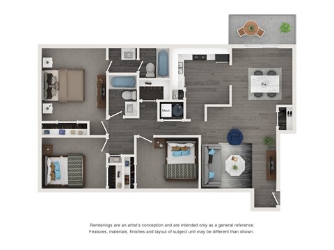 Floor plan for 3 beds, 2 baths, 1488 sqft